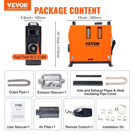 VEVOR 8 KW Diesel Air Heater, Bluetooth App Control All-on-one Diesel Heater with Automatic Altitude Adjustment, Remote Control and LCD, Portable Parking Heater for RV Trailer Camper Van Boat Vevor