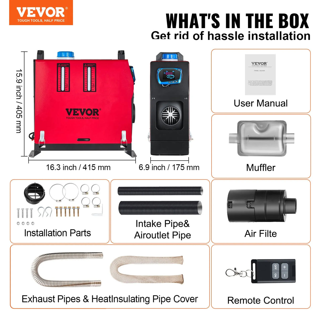 VEVOR 8KW Diesel Air Heater Muffler Diesel Heater 12V 8000W Diesel Parking Heater Remote Control Remote Control with LCD Switch for Car Bus Trucks Motorhome and Boats VEVOR