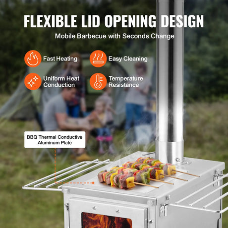 VEVOR Wood Stove, 80 inch, Stainless Steel Camping Tent Stove, Portable Wood Burning Stove with Chimney Pipes & Gloves, 700in³Firebox Hot Tent Stove for Outdoor Cooking and Heating with 8 Pipes VEVOR