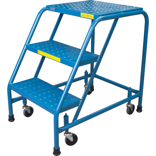 Rolling Step Ladder, 3 Steps, 18" Step Width, 28" Platform Height, Steel
