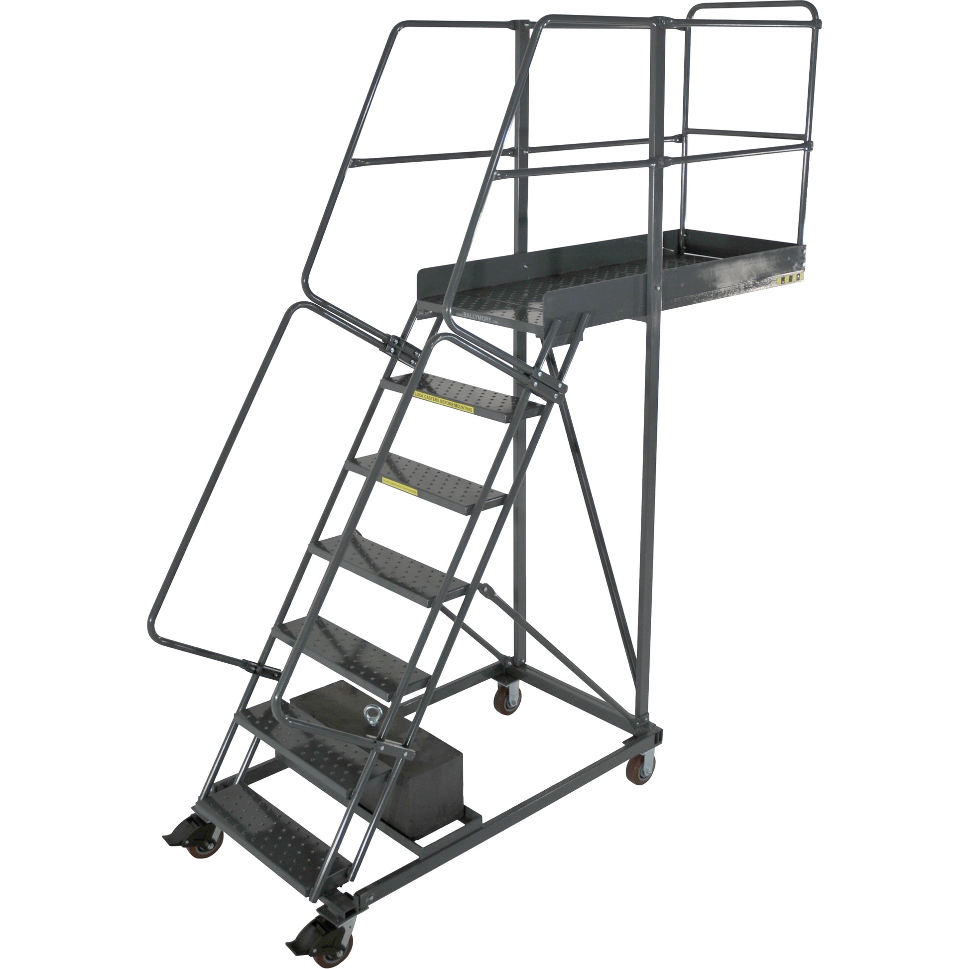 Cantilever Rolling Ladders, Unsupported, 6 Steps, 14" Platform Depth, 60" Platform Height
