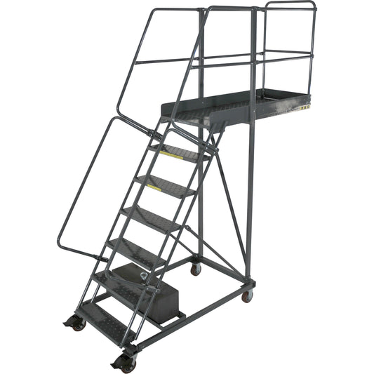 Cantilever Rolling Ladders, Unsupported, 11 Steps, 14" Platform Depth, 110" Platform Height