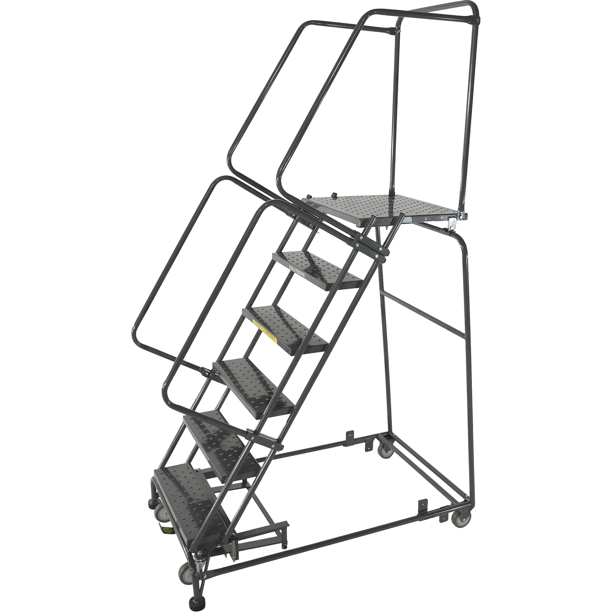 Weight Actuated Lockstep Rolling Ladders, 5 Steps, 24" Step Width, 50" Platform Height, Steel