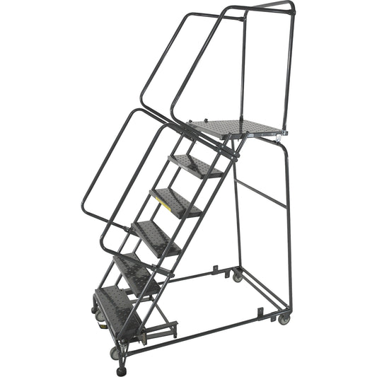 Weight Actuated Lockstep Rolling Ladders, 9 Steps, 24" Step Width, 90" Platform Height, Steel