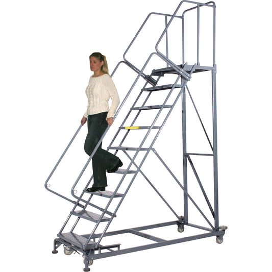 Heavy-Duty Stairway Slope Ladders, 8 Steps, Perforated, 50° Incline, 80" High