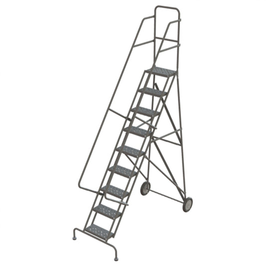Steel Rolling Ladder, 9 Steps, 16" Step Width, 90" Platform Height, Steel