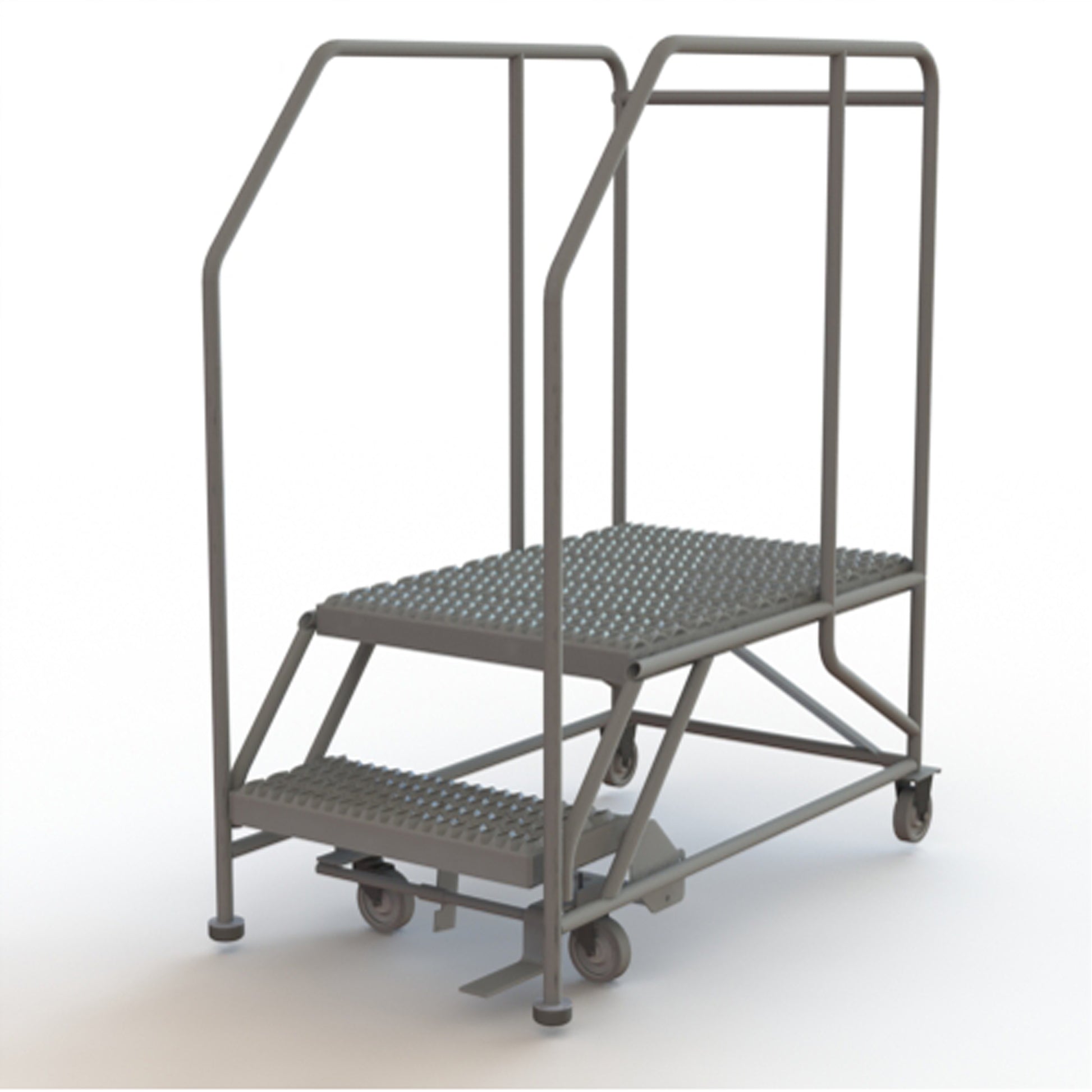Mobile Work Platform, Steel, 2 Steps, 20" H, 35" D, 24" Step, Serrated