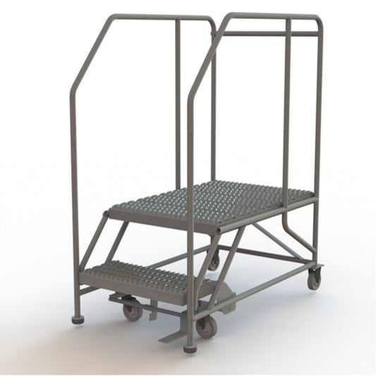 Mobile Work Platform, Steel, 2 Steps, 20" H, 35" D, 24" Step, Serrated