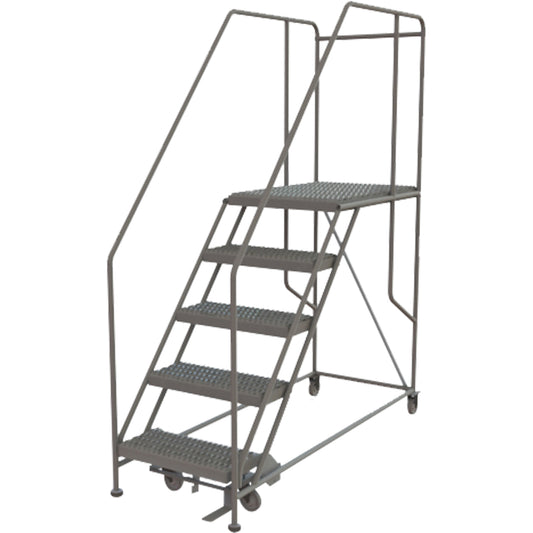 Mobile Work Platform, Steel, 5 Steps, 50" H, 35" D, 24" Step, Serrated