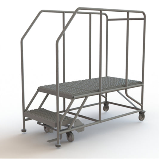 Mobile Work Platform, Steel, 2 Steps, 20" H, 47" D, 24" Step, Serrated
