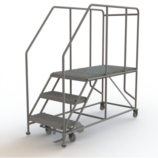 Mobile Work Platform, Steel, 3 Steps, 30" H, 47" D, 24" Step, Serrated