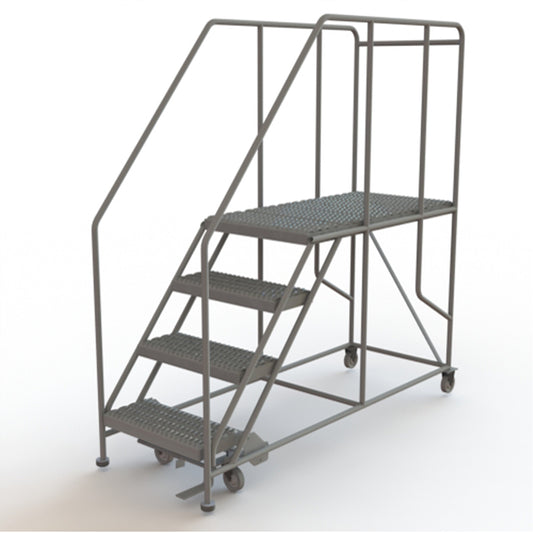 Mobile Work Platform, Steel, 4 Steps, 40" H, 47" D, 24" Step, Serrated
