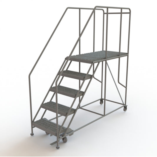 Mobile Work Platform, Steel, 5 Steps, 50" H, 47" D, 24" Step, Serrated