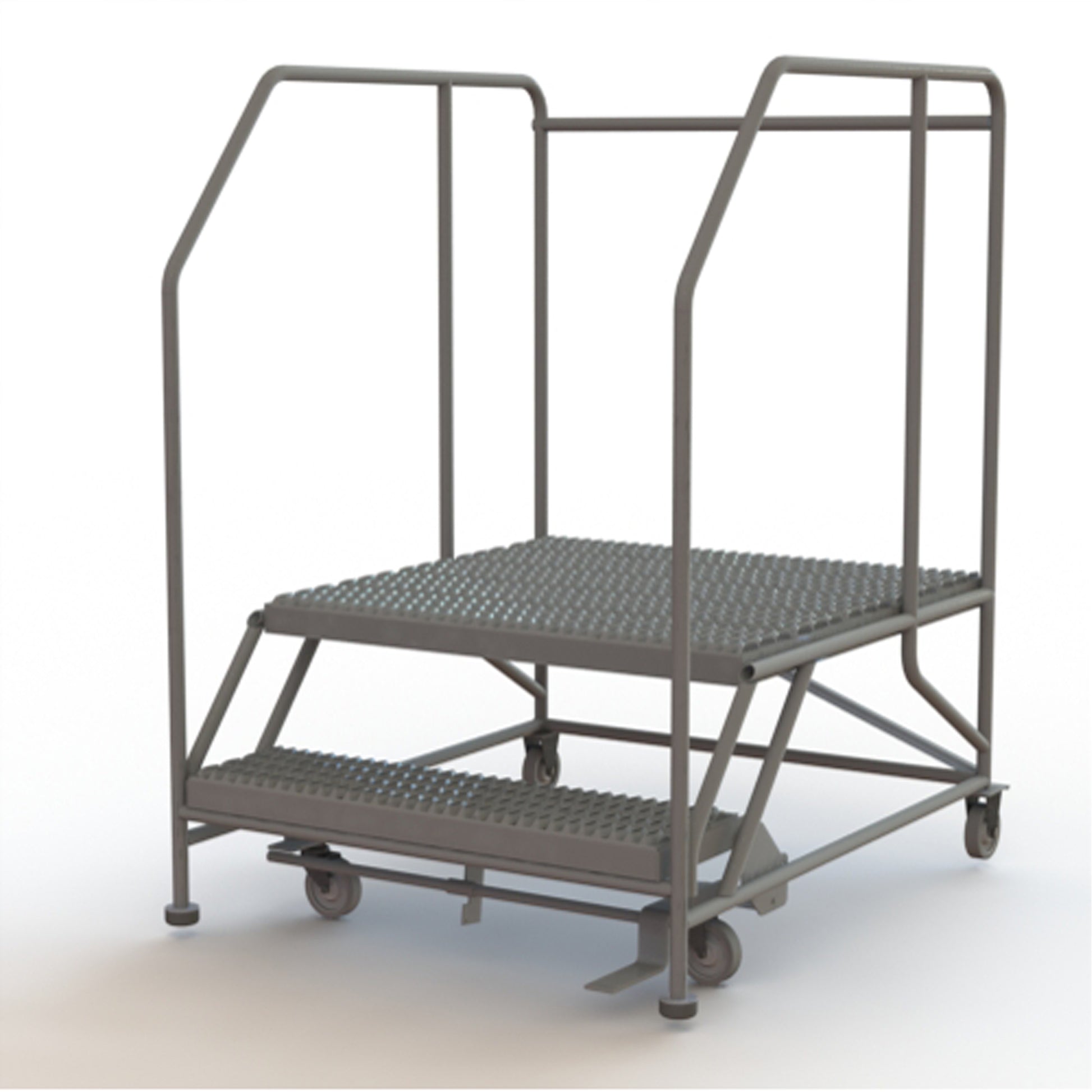 Mobile Work Platform, Steel, 2 Steps, 20" H, 36" D, 36" Step, Serrated
