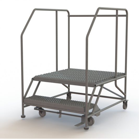 Mobile Work Platform, Steel, 2 Steps, 20" H, 36" D, 36" Step, Serrated