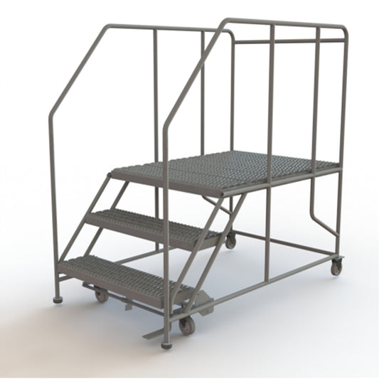 Mobile Work Platform, Steel, 3 Steps, 30" H, 48" D, 36" Step, Serrated
