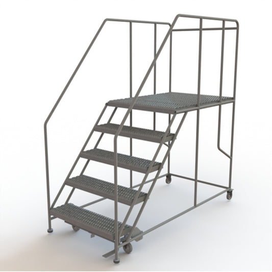 Mobile Work Platform, Steel, 5 Steps, 50" H, 48" D, 36" Step, Serrated