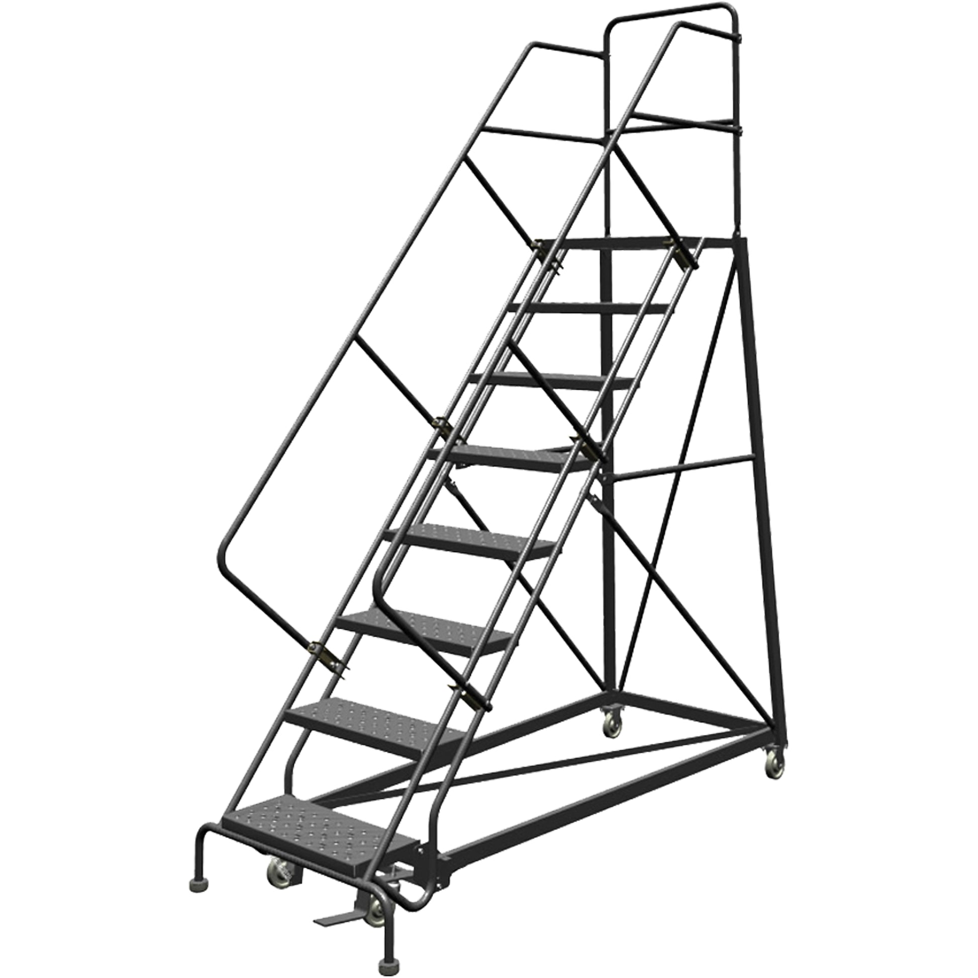 Safety Slope Rolling Ladder, 8 Steps, Perforated, 50° Incline, 80" High