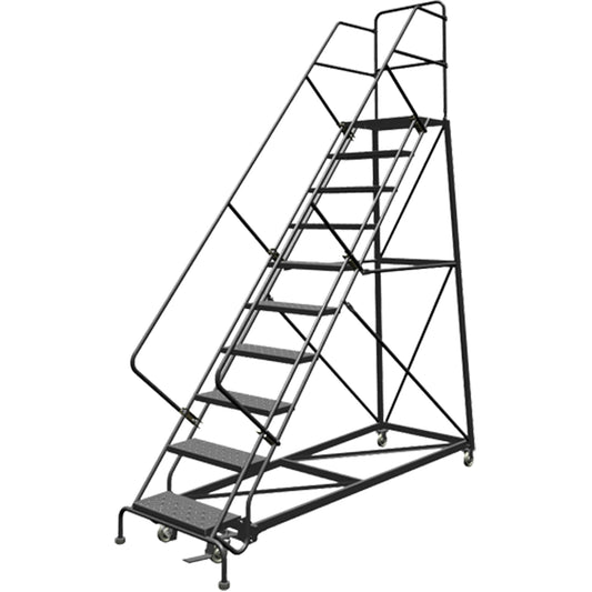 Safety Slope Rolling Ladder, 9 Steps, Perforated, 50° Incline, 90" High
