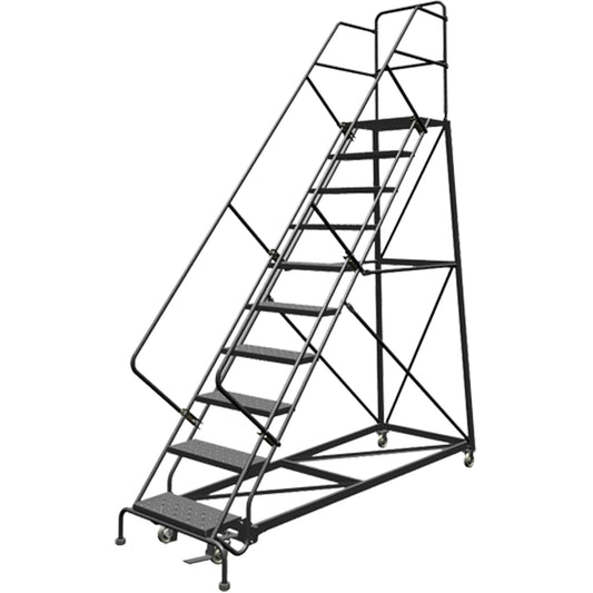 Safety Slope Rolling Ladder, 10 Steps, Perforated, 50° Incline, 100" High