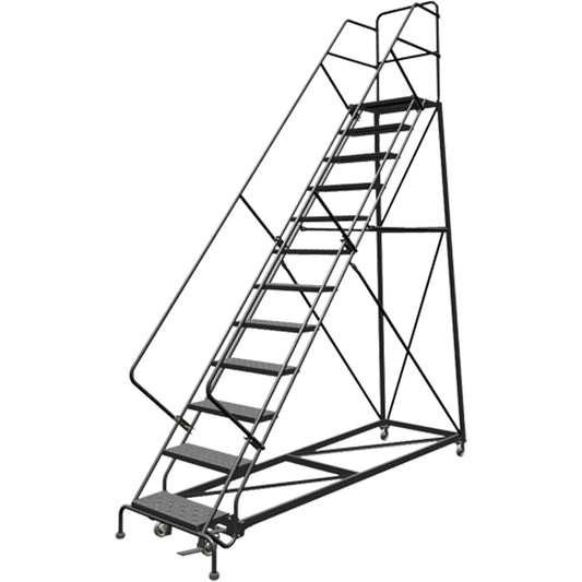 Safety Slope Rolling Ladder, 12 Steps, Perforated, 50° Incline, 120" High