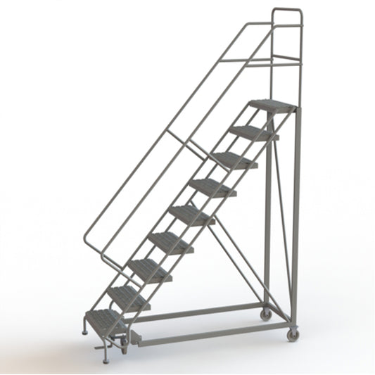 Safety Slope Rolling Ladder, 9 Steps, Serrated, 50° Incline, 90" High