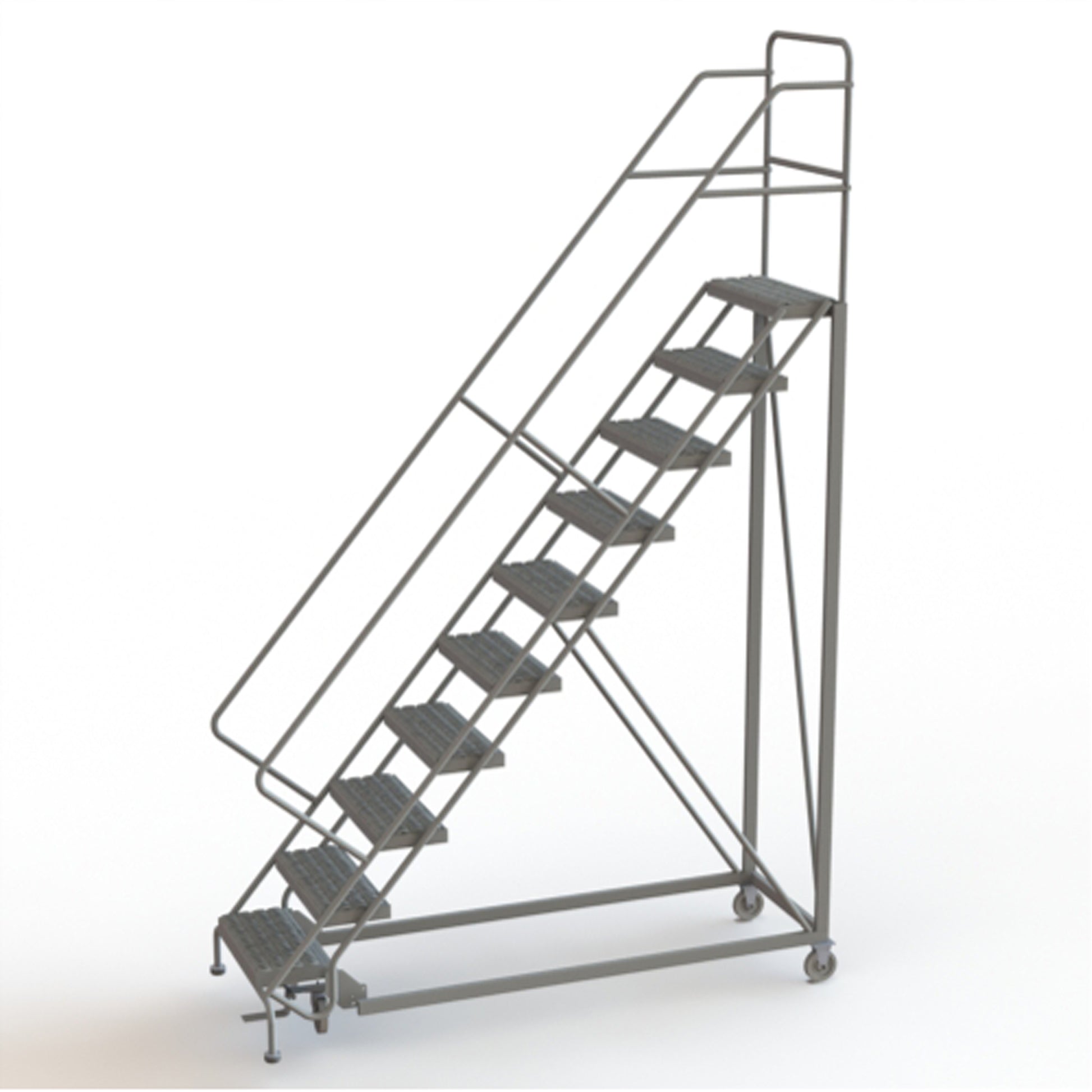 Safety Slope Rolling Ladder, 10 Steps, Serrated, 50° Incline, 100" High