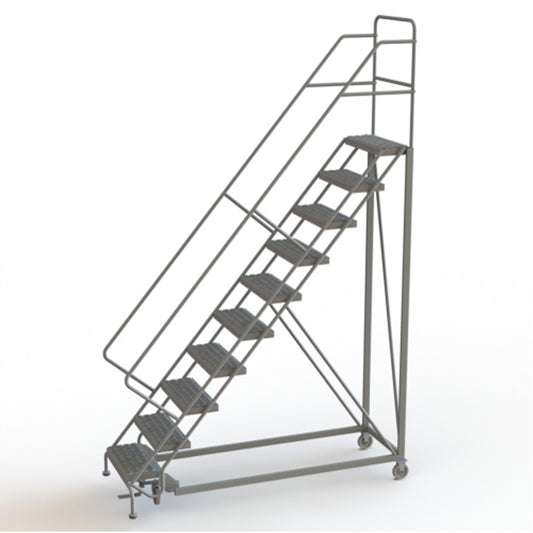 Safety Slope Rolling Ladder, 10 Steps, Serrated, 50° Incline, 100" High