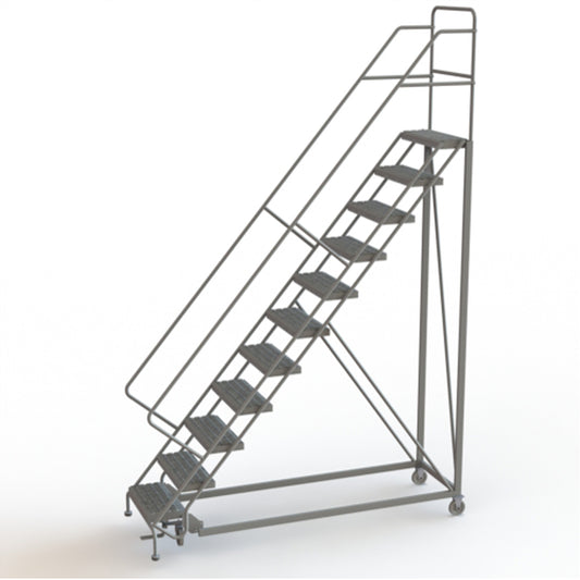 Safety Slope Rolling Ladder, 11 Steps, Serrated, 50° Incline, 110" High