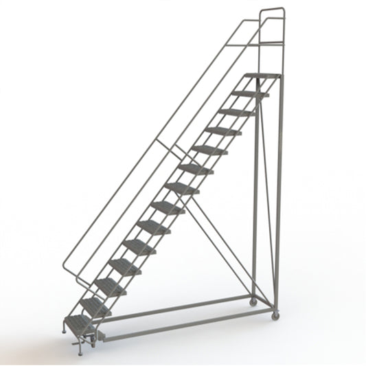 Safety Slope Rolling Ladder, 14 Steps, Serrated, 50° Incline, 140" High
