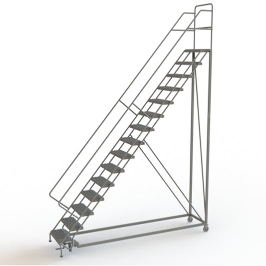 Safety Slope Rolling Ladder, 15 Steps, Serrated, 50° Incline, 150" High