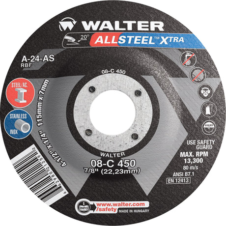 Allsteel Xtra™ Depressed Centre Grinding Wheel, 4-1/2" x 1/4", 7/8" Arbor, Type 27