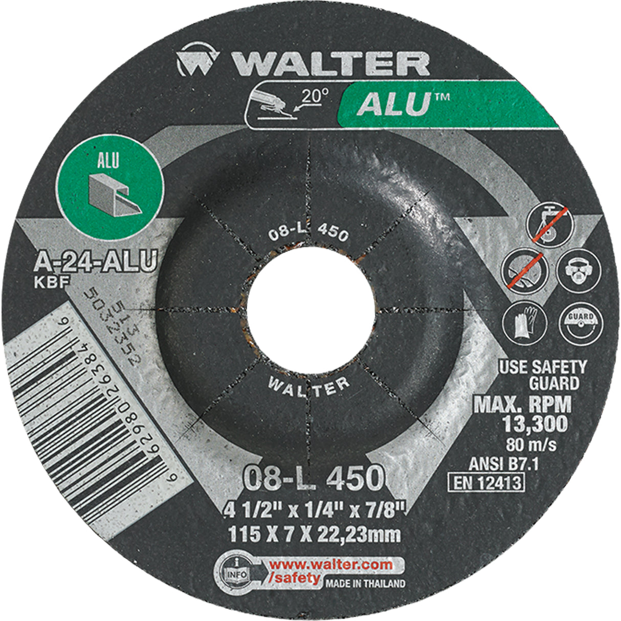 Aluminium Depressed Centre Grinding Wheels, 4-1/2" x 1/4", 7/8" Arbor, Type 27