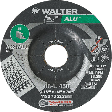Aluminium Depressed Centre Grinding Wheels, 4-1/2" x 1/4", 7/8" Arbor, Type 27