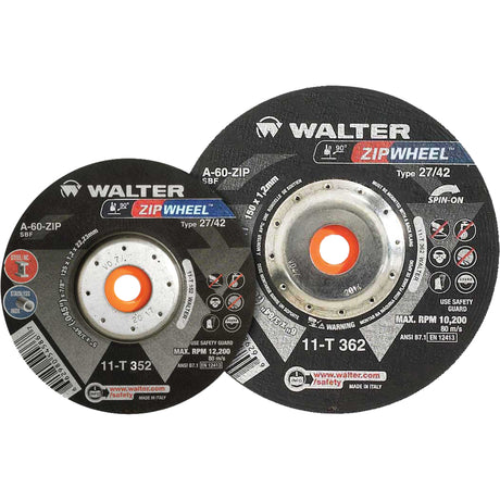 Spin-On Zipcut™ Right Angle Grinder Reinforced Cut-Off Wheels, 5" x 7/8", 5/8"-11 Arbor, Type 27, Aluminum Oxide, 12200 RPM