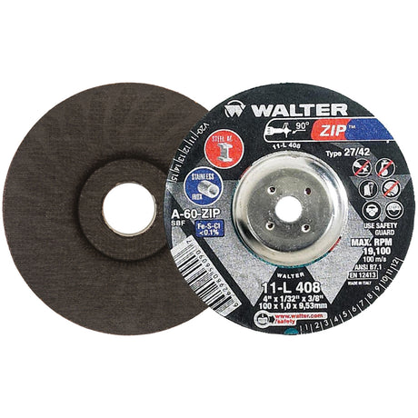 Zip™ Cutting and Grinding Wheel, 4" x 1/32", 3/8" Arbor, Type 27, 60 Grit, Aluminum Oxide