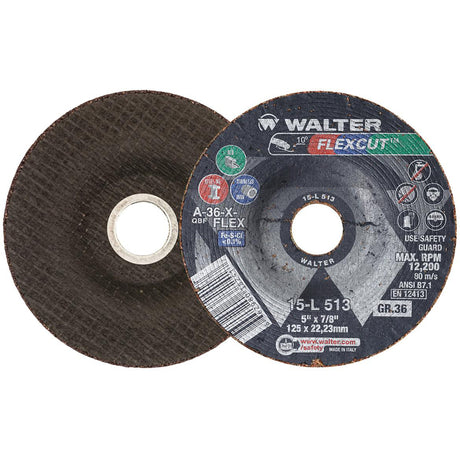 FLEXCUT™ Grinding Wheel, 5", 36 Grit, Aluminum Oxide, 7/8", 12200 RPM, Type 29