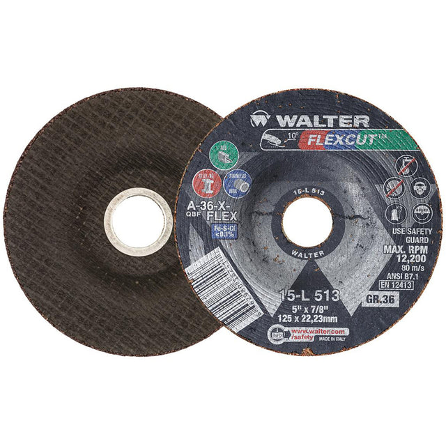 FLEXCUT™ Grinding Wheel, 5", 36 Grit, Aluminum Oxide, 7/8", 12200 RPM, Type 29