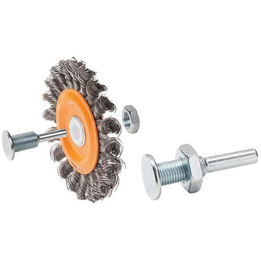 Reversible Mounted Knot-Twisted Wire Wheel, 3" Dia., 0.0118" Fill, 1/2" Arbor, Steel