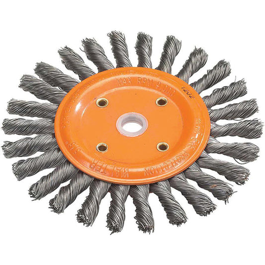 Knot-Twisted Wire Bench Wheel, 6" Dia., 0.0118" Fill, 5/8" Arbor, Steel