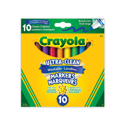 Crayola Ultra-Clean Washable Broad Line Markers, Classic Colours, 10 Count (Case of 12)