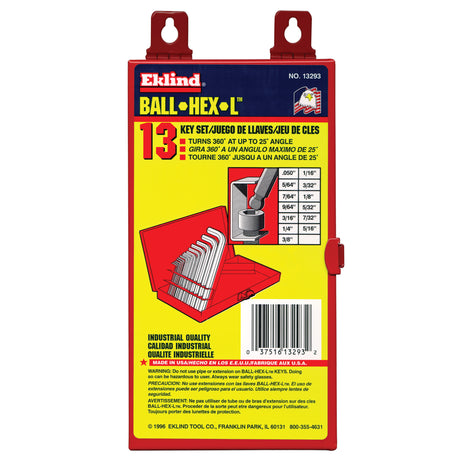 Balldrive Hex Key, Hex End, 1/20" x 2.8" L, L Shape