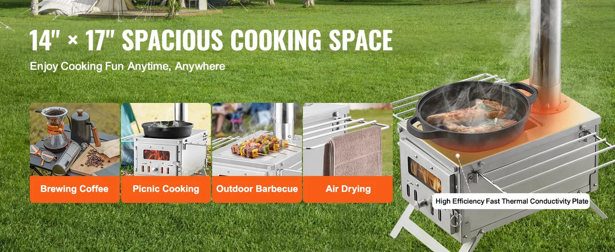 VEVOR Wood Stove, 80 inch, Stainless Steel Camping Tent Stove, Portable Wood Burning Stove with Chimney Pipes & Gloves, 700in³Firebox Hot Tent Stove for Outdoor Cooking and Heating with 8 Pipes extra image