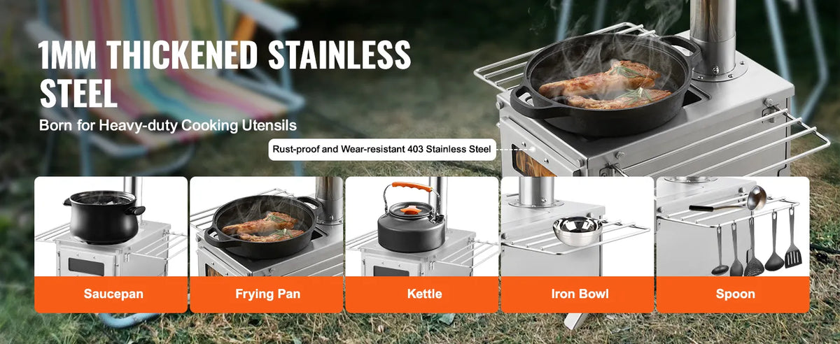 VEVOR Wood Stove, 80 inch, Stainless Steel Camping Tent Stove, Portable Wood Burning Stove with Chimney Pipes & Gloves, 700in³Firebox Hot Tent Stove for Outdoor Cooking and Heating with 8 Pipes extra image