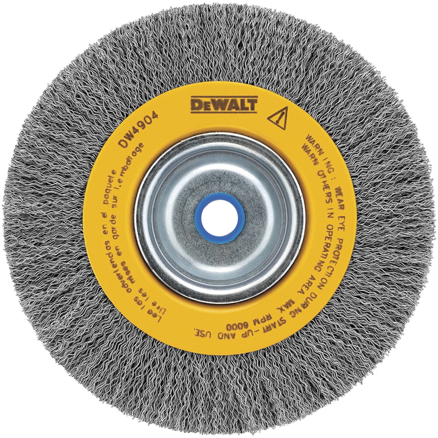 Crimped Bench Wire Brush, 6" Dia., 0.014" Fill, 5/8" - 1/2" Arbor