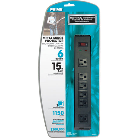 Surge Protector, 6 Outlets, 1150 J, 1875 W, 15' Cord
