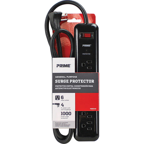 Surge Protector, 6 Outlets, 1000 J, 1875, 4' Cord