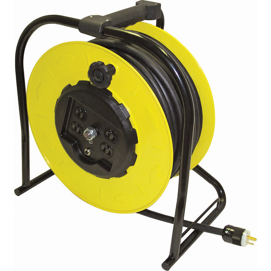 Hand-Wind Electric Cable Reels, 100', SOOW, 12 Gauge, 15 A