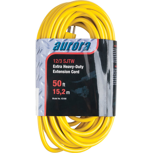 Aurora Tools Vinyl Extension Cord, Outdoor, SJTW, 12/3 AWG, 15 A, 50'