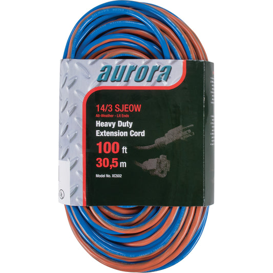 TPE-Rubber Extension Cord With Light Indicator, All-Weather, SJEOW, 14/3 AWG, 13 A, 100'